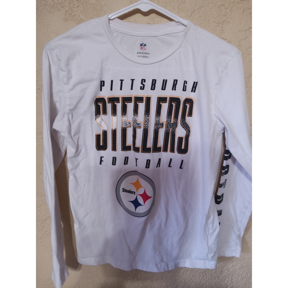 NFL Pittsburgh Steelers Kids White Long Sleeve Graphic T-Shirt Size M 10/12